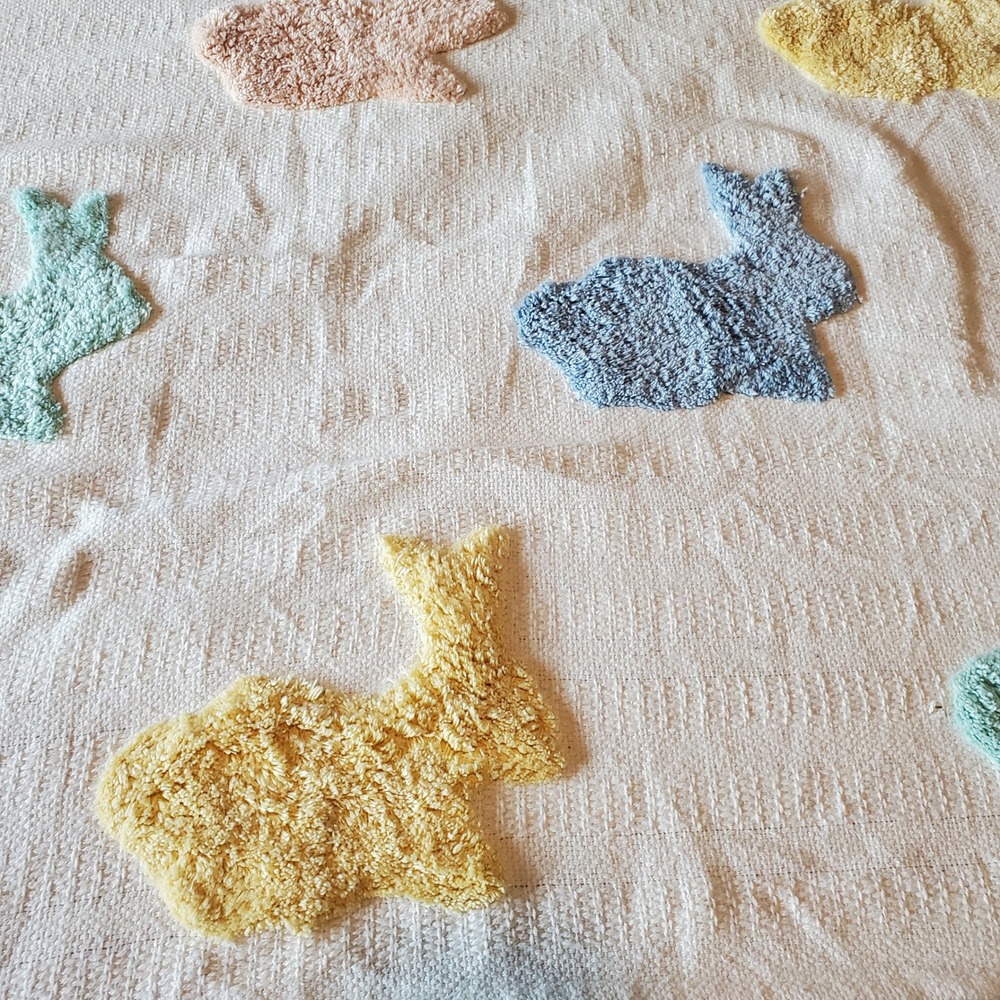 Bunny Boulevard Pastel Tufted Bunny Cotton‎ Throw Blanket with Tassels 66x52